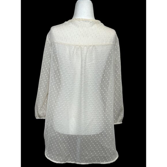 Maurices Size M Womens Sheer Polka Dot Cream Relax Blouse With Crochet Detail - Picture 3 of 9